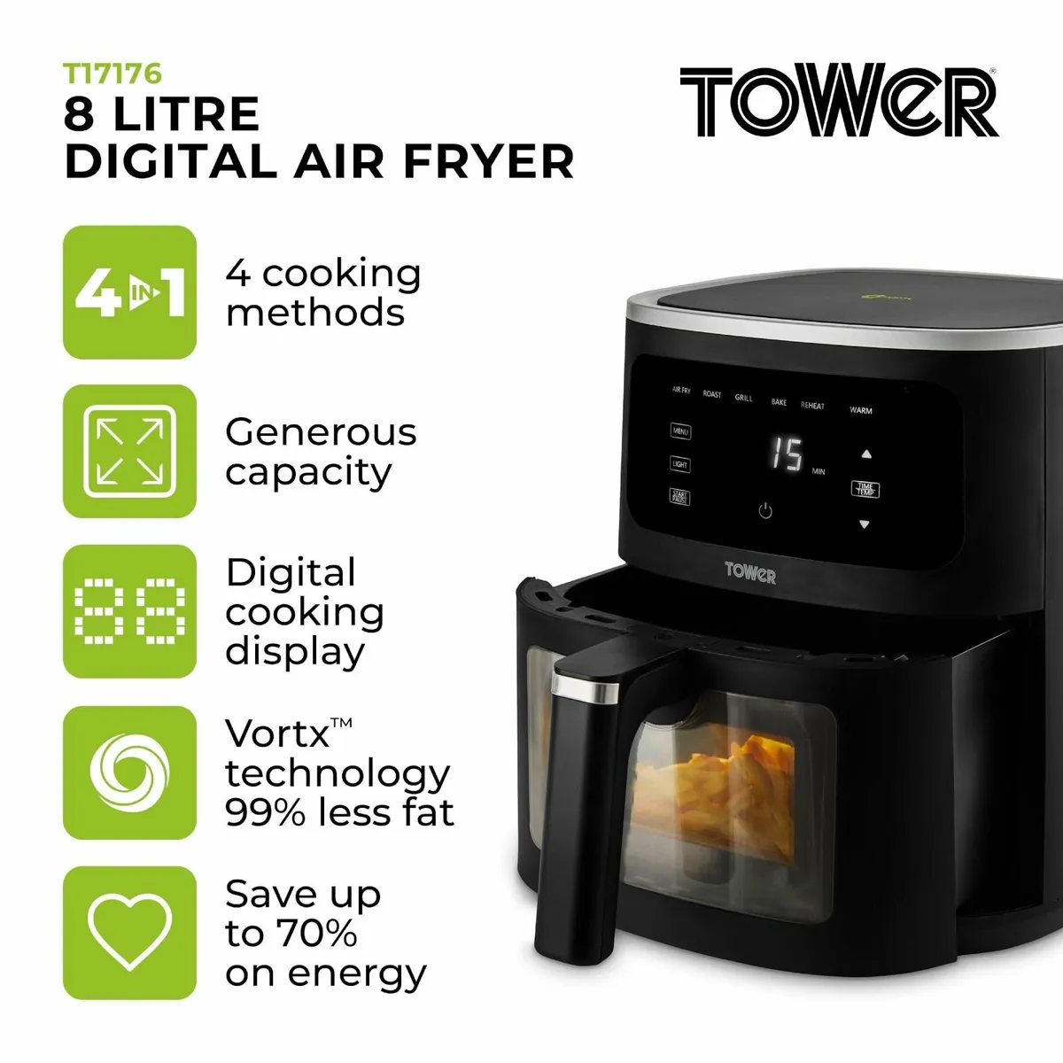 T17176 Vortx Vizion 8L Air Fryer with Digital - Image 2