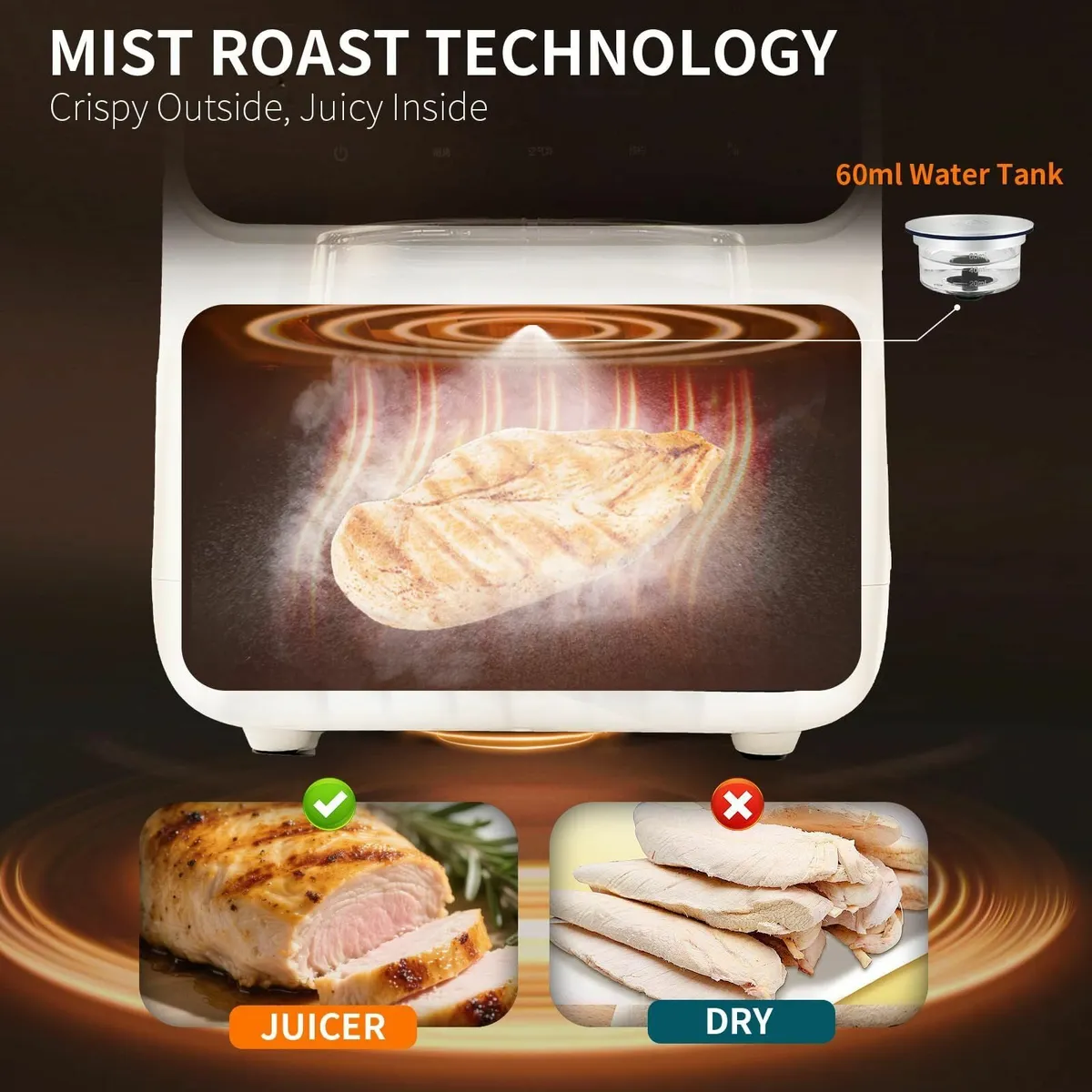 6L Air Fryer with Mist Roast Juicy Tender Tech，7 - Image 2