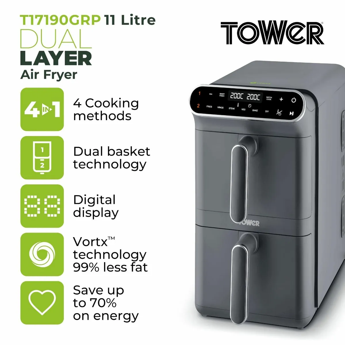 T17190GRP Vortx XL Dual Stack Air Fryer with - Image 3