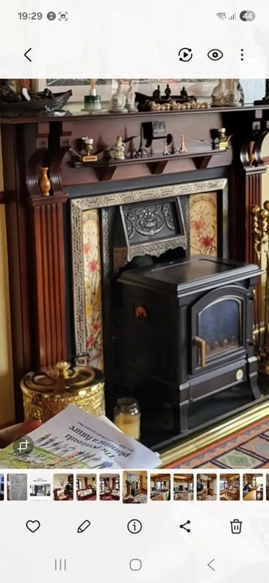 Fireplace surround with metal and tiled insert for sale - Image 1