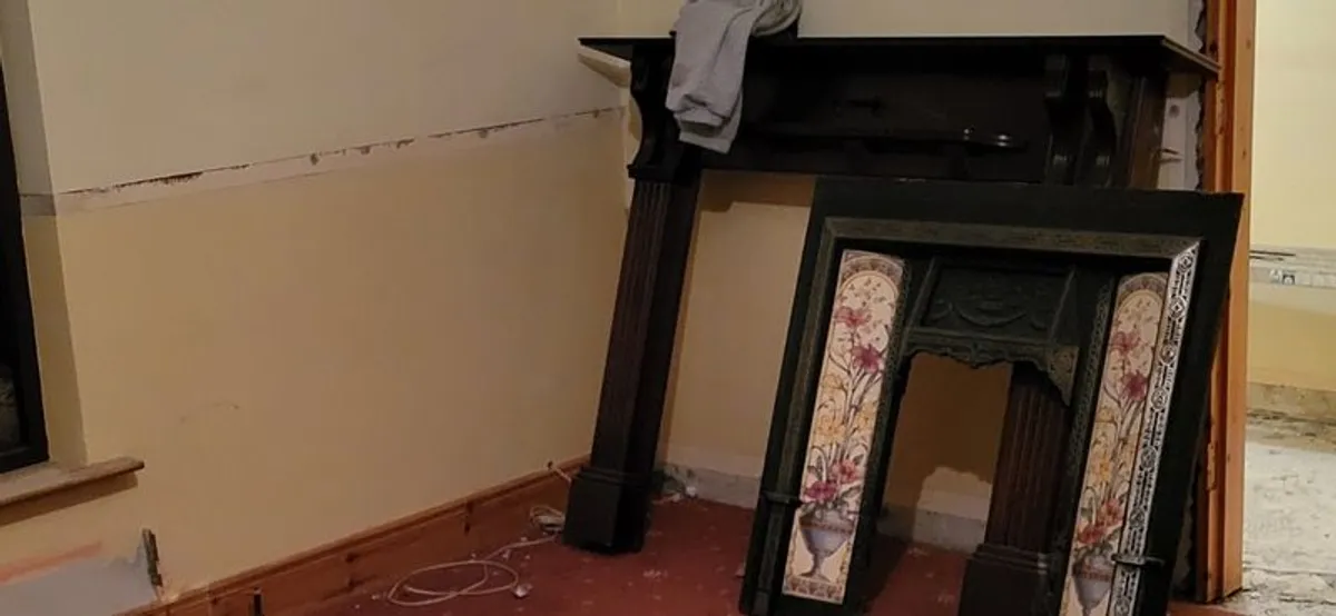 Fireplace surround with metal and tiled insert for sale - Image 2