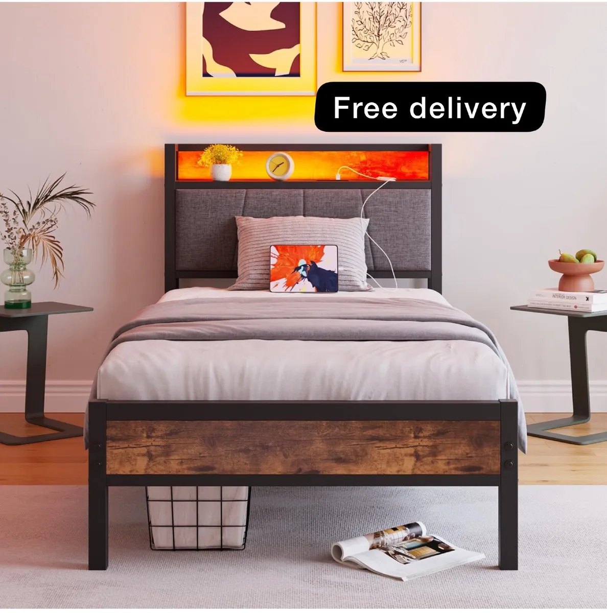 Bed Frame with Charging Station and Led - Image 1