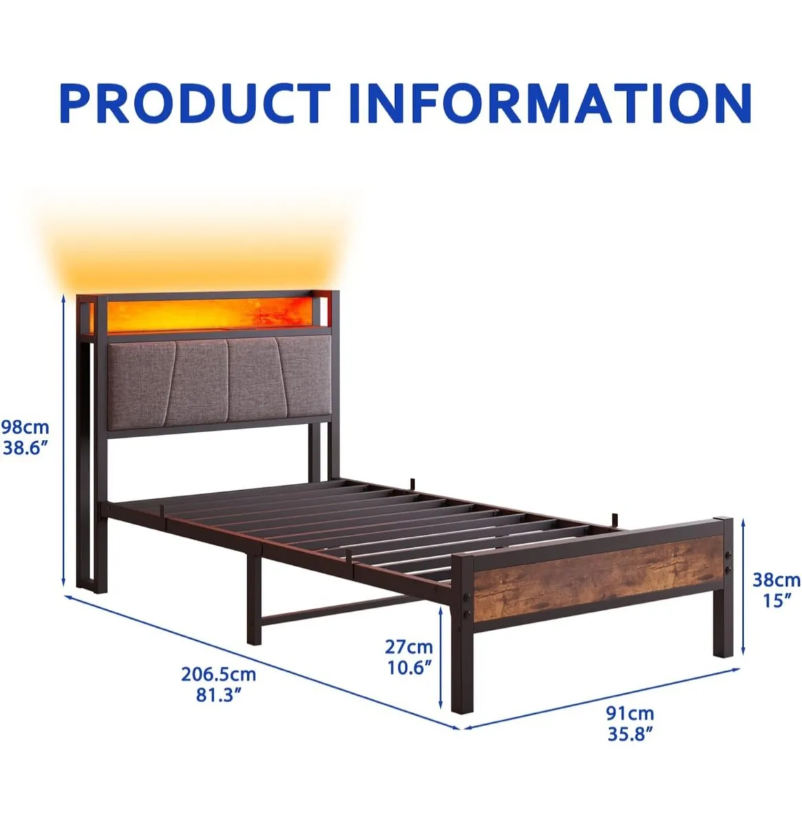 Bed Frame with Charging Station and Led - Image 2