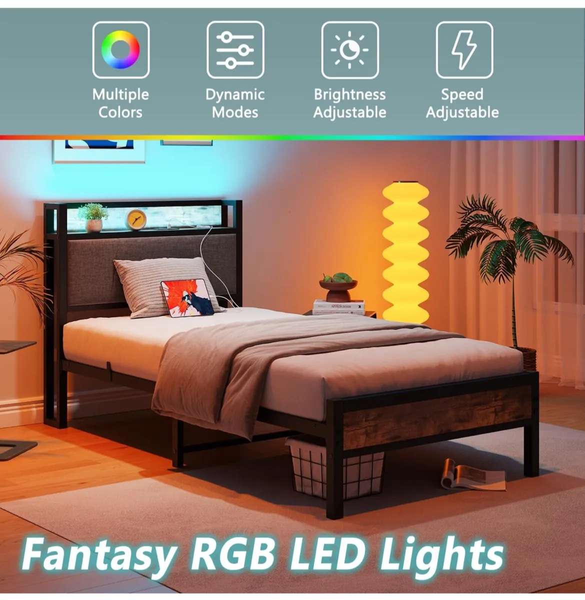 Bed Frame with Charging Station and Led - Image 1