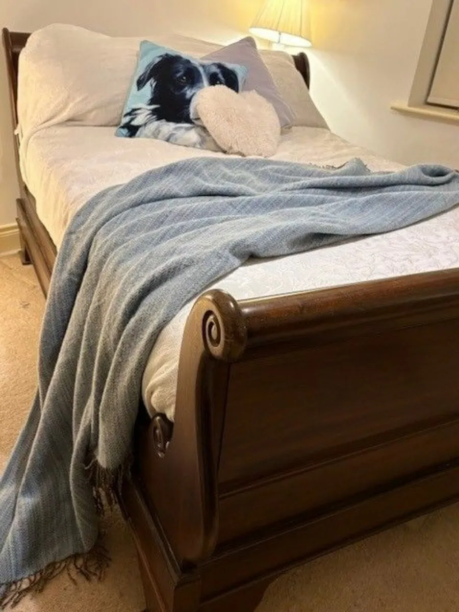 Sleigh Double Bed & Comfortable Mattress - Image 4