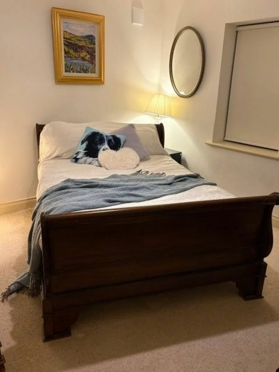 Sleigh Double Bed & Comfortable Mattress - Image 1