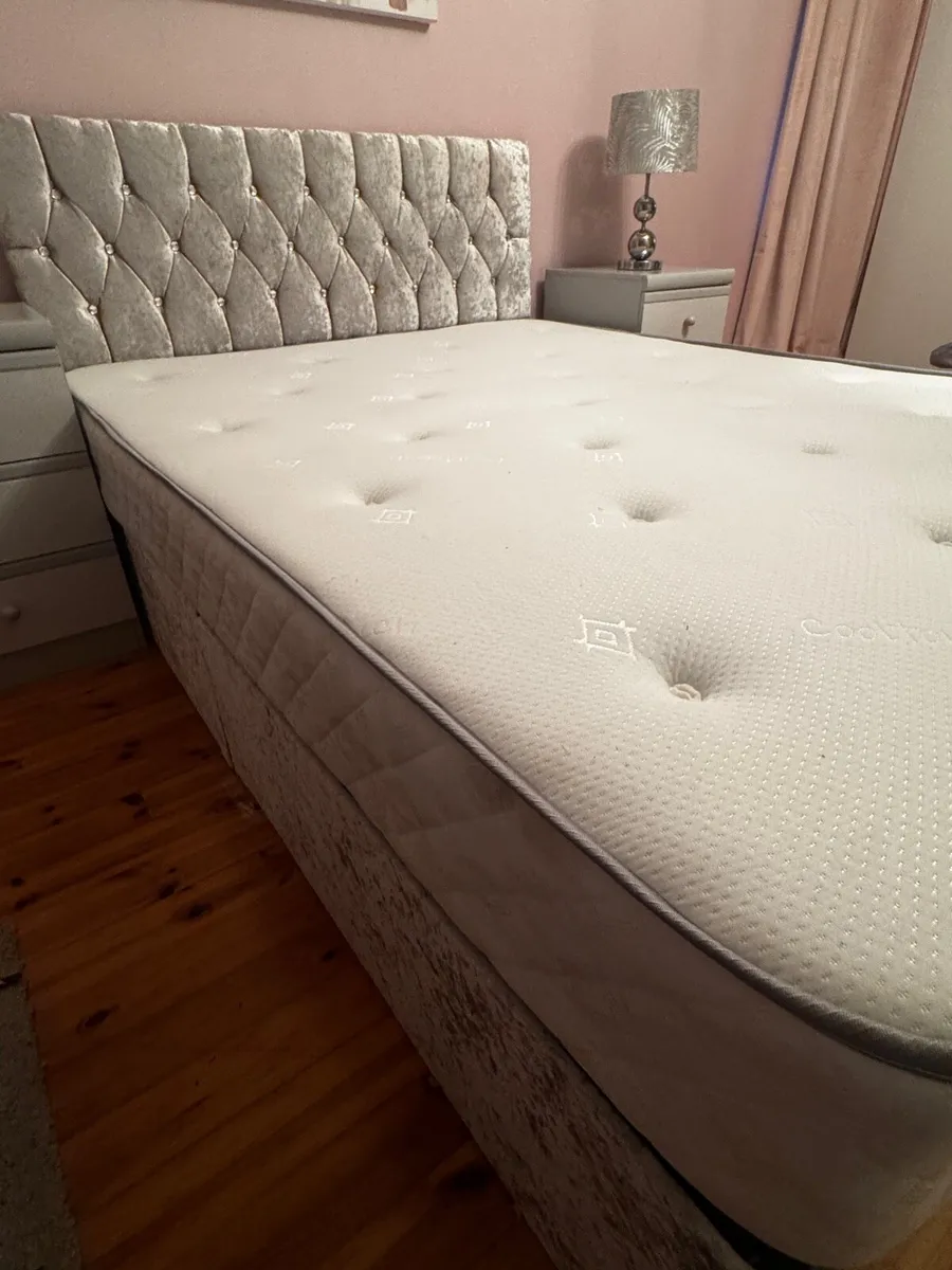 Grey crushed velvet king size divan bed - Image 4