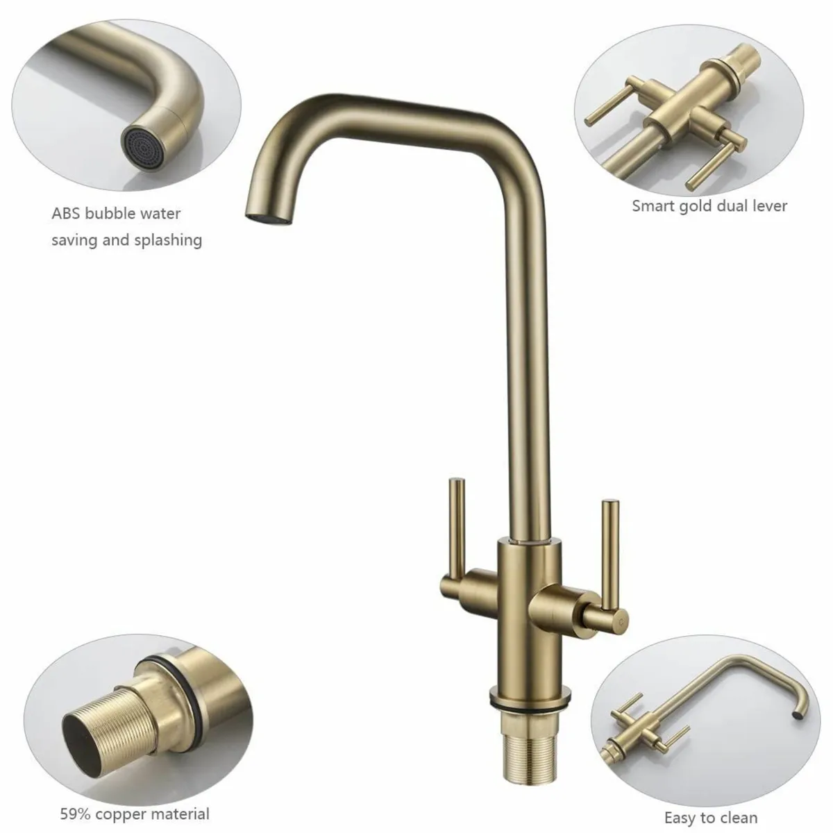 Kitchen Mixer Taps Monobloc Dual Lever Chrome - Image 4
