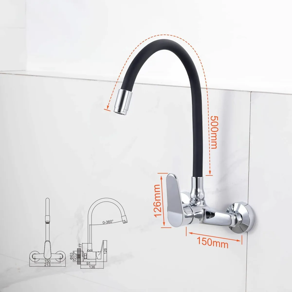 M16559-2 Wall Mounted Kitchen Tap Single Lever - Image 2
