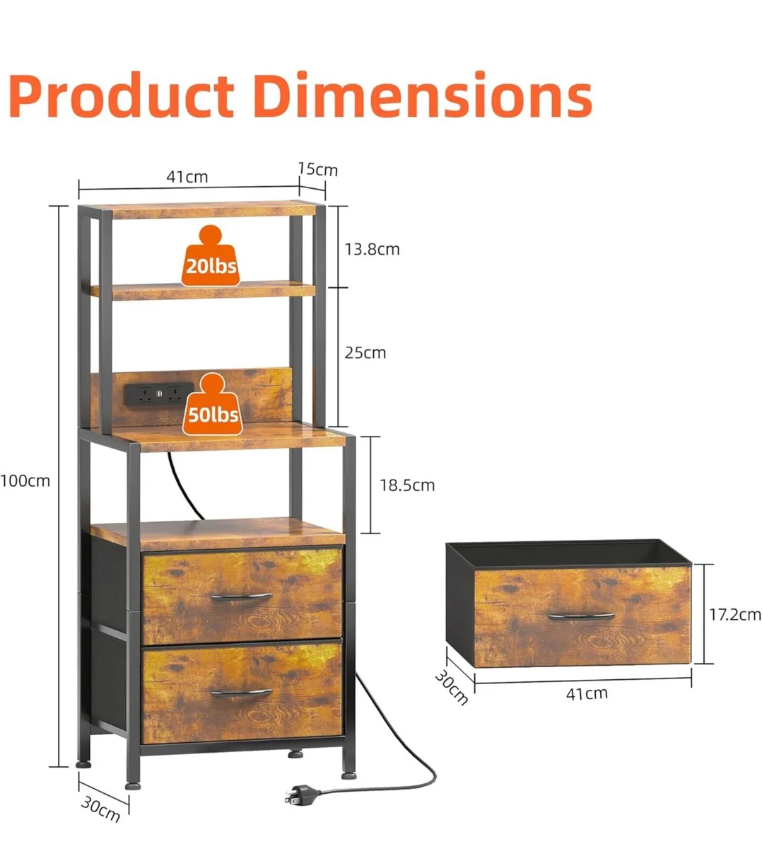 Bedside Table with Charging Station and LED Light - Image 3