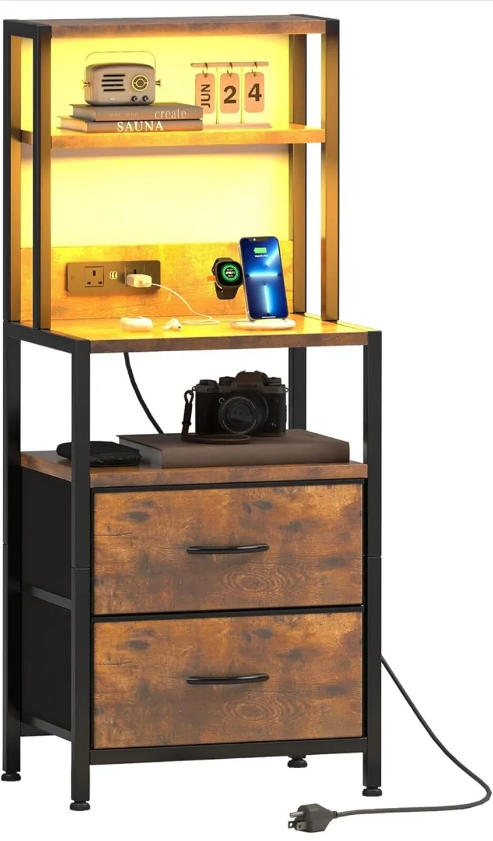 Bedside Table with Charging Station and LED Light - Image 4