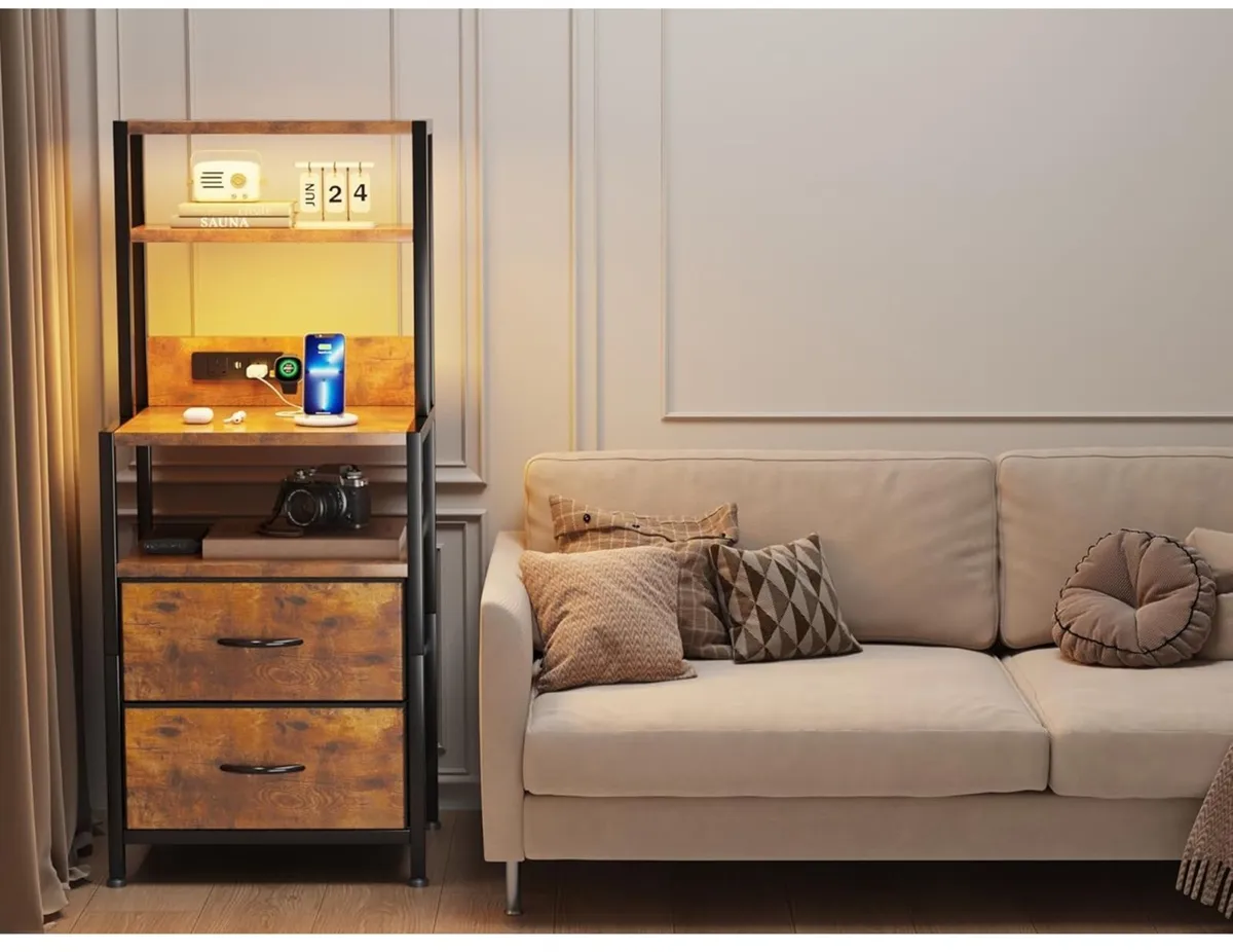 Bedside Table with Charging Station and LED Light - Image 2