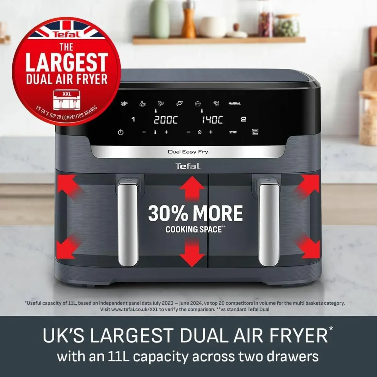 XXL Dual Easy Fry 11L Air Fryer Drawer No Oil - Image 4