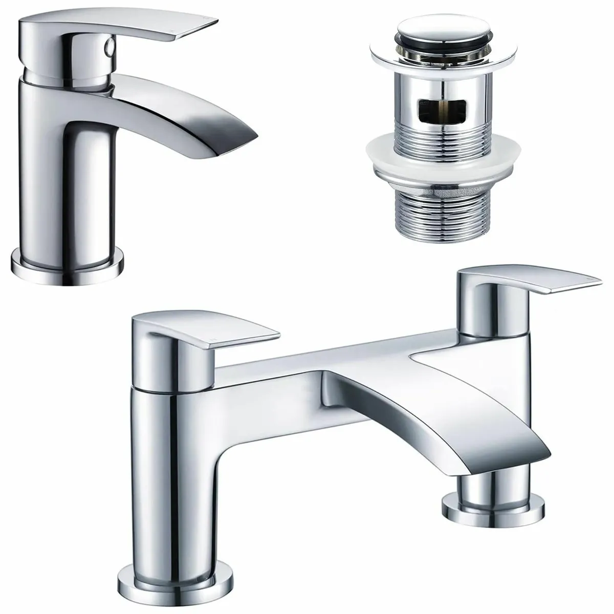 Bath Tap and Basin Mixer Set with Slotted Pop up - Image 1