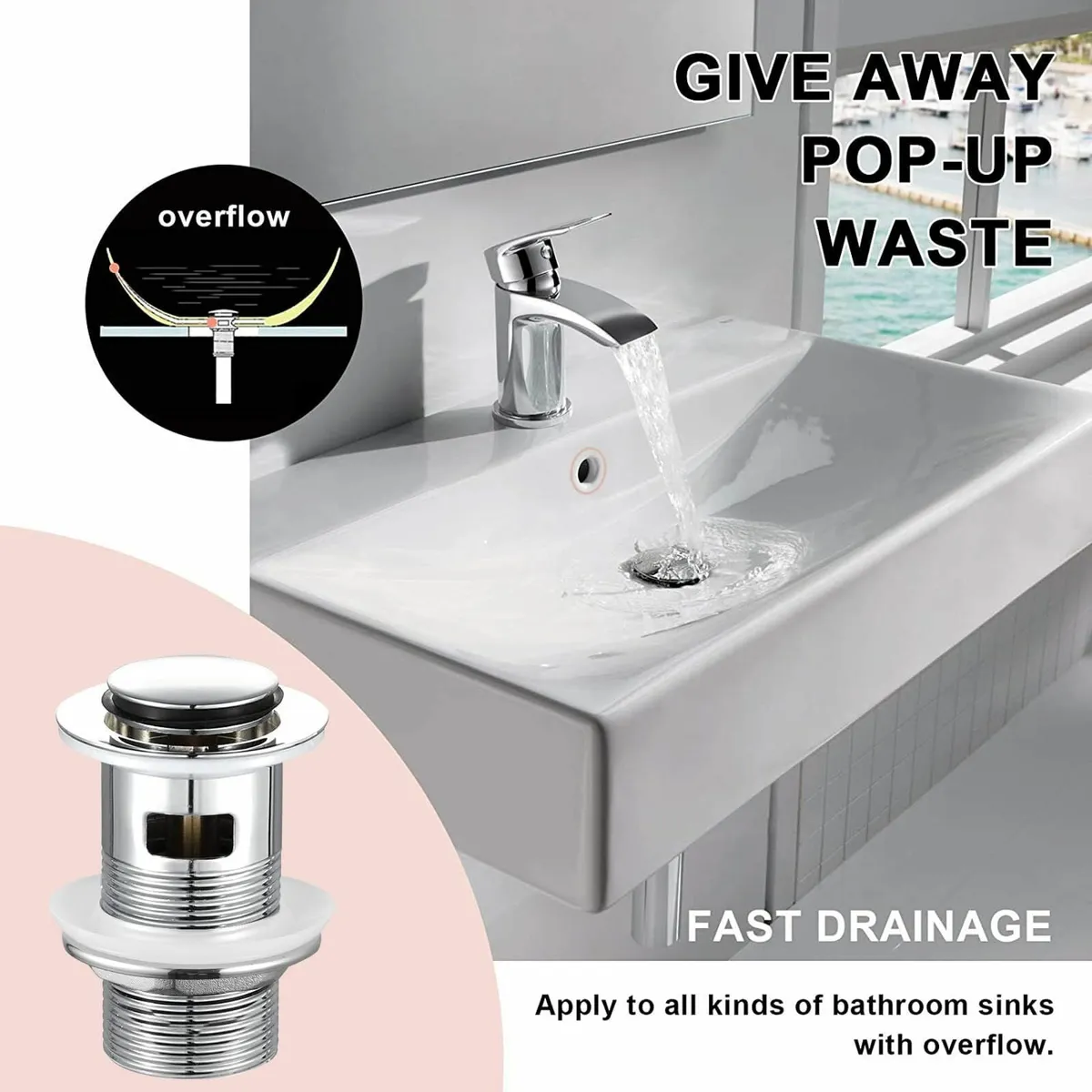 Bath Tap and Basin Mixer Set with Slotted Pop up - Image 4