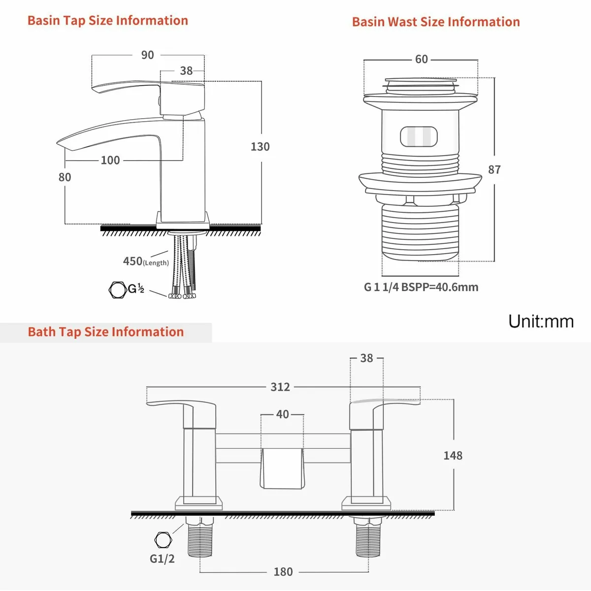 Bathroom Waterfall Basin Taps with Pop Up Waste - Image 3