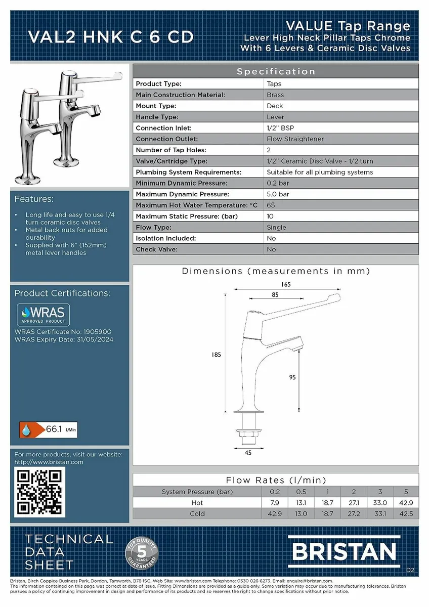 Value High Neck Pillar Taps with Durable Ceramic - Image 2