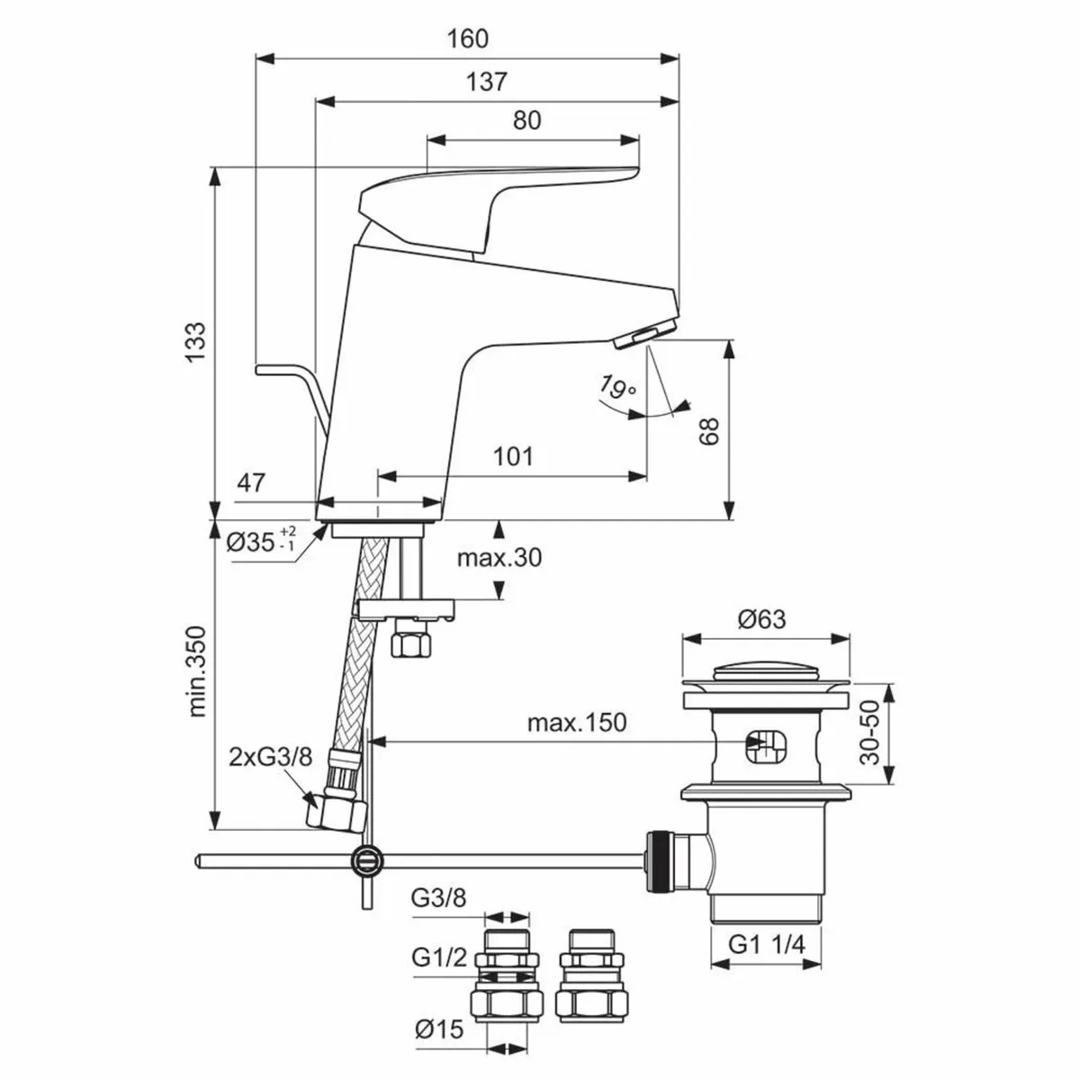 Ceraflex Mixer Basin Tap with Pop Up Waste B1811AA - Image 3