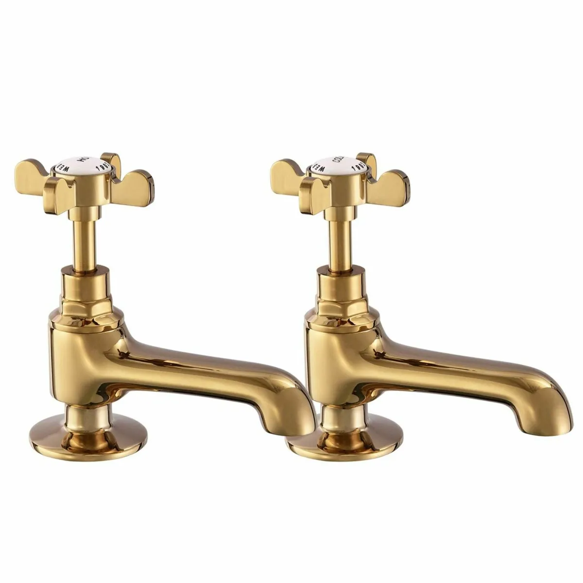 Polished Gold Basin Pillar Taps Pair Two Bathroom - Image 1