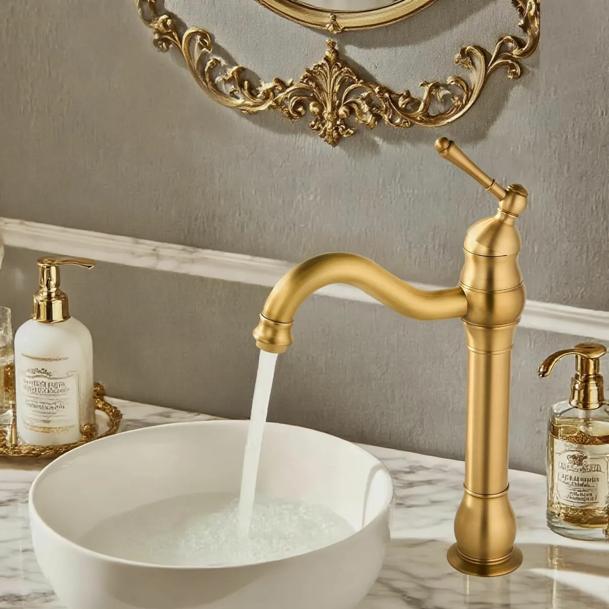 Antique Brass Vintage Retro Tall Tap for Bathroom - Image 1