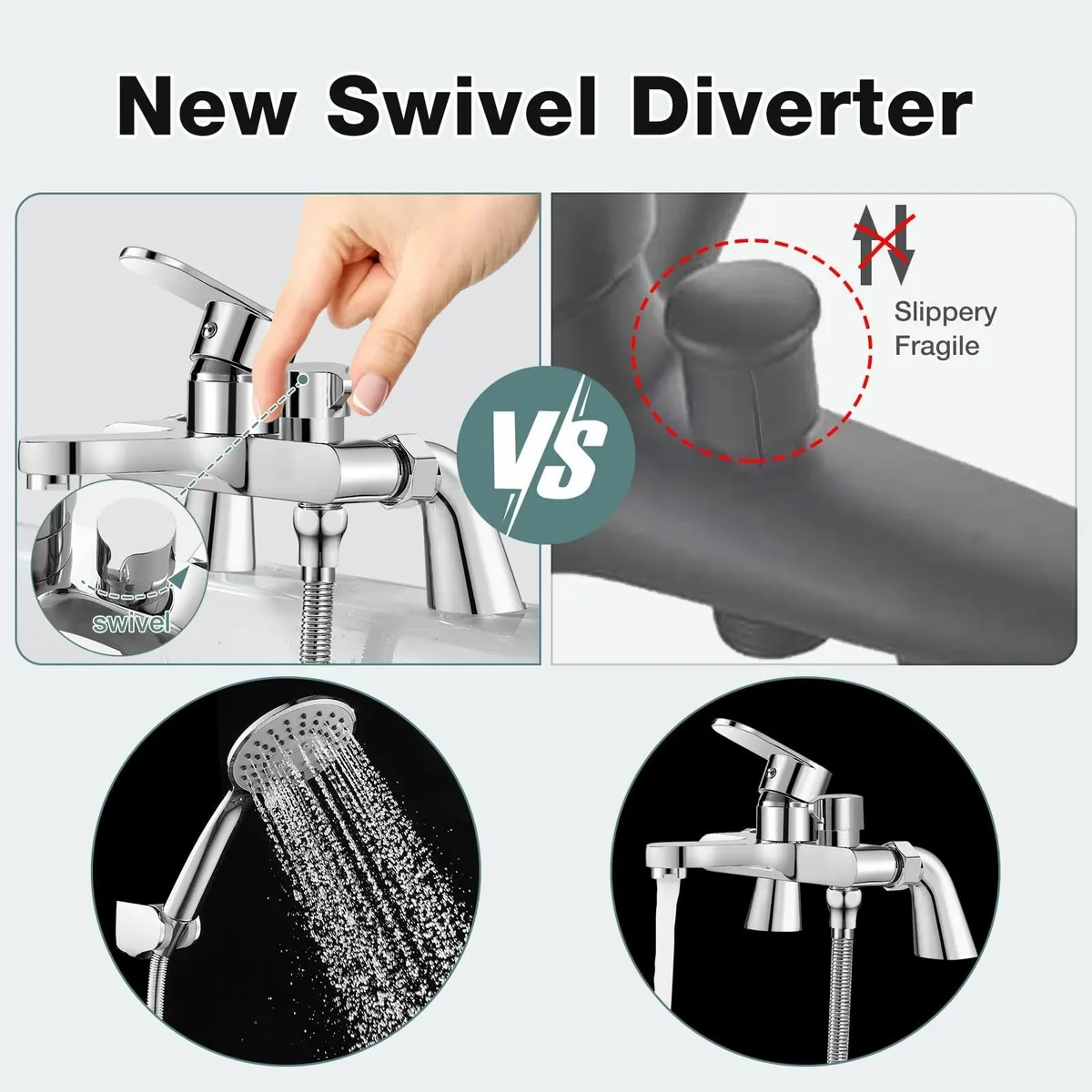 Bath Taps with Shower Attachment Mixer Head - Image 4