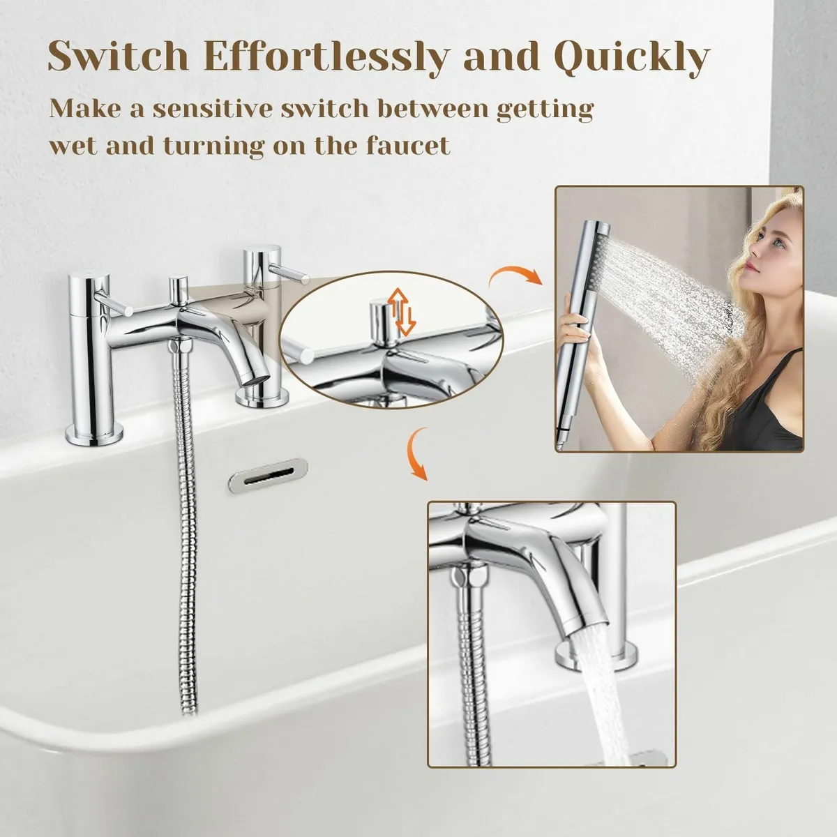 Bath Taps with Handheld Shower Head Faucet Mixer - Image 4