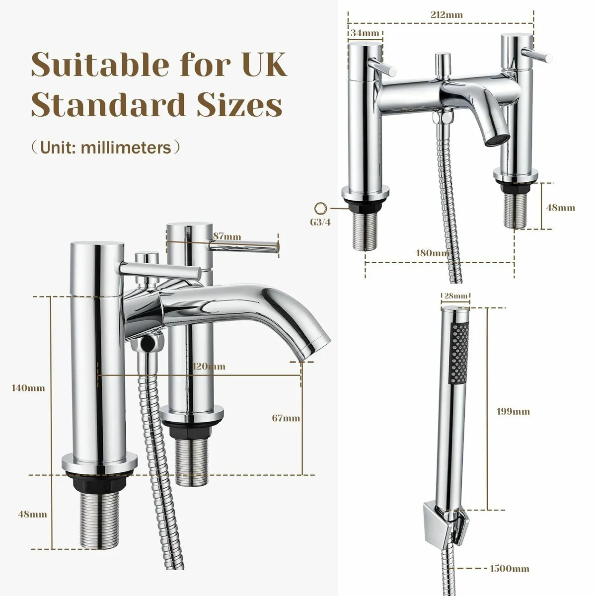 Bath Taps with Handheld Shower Head Faucet Mixer - Image 3