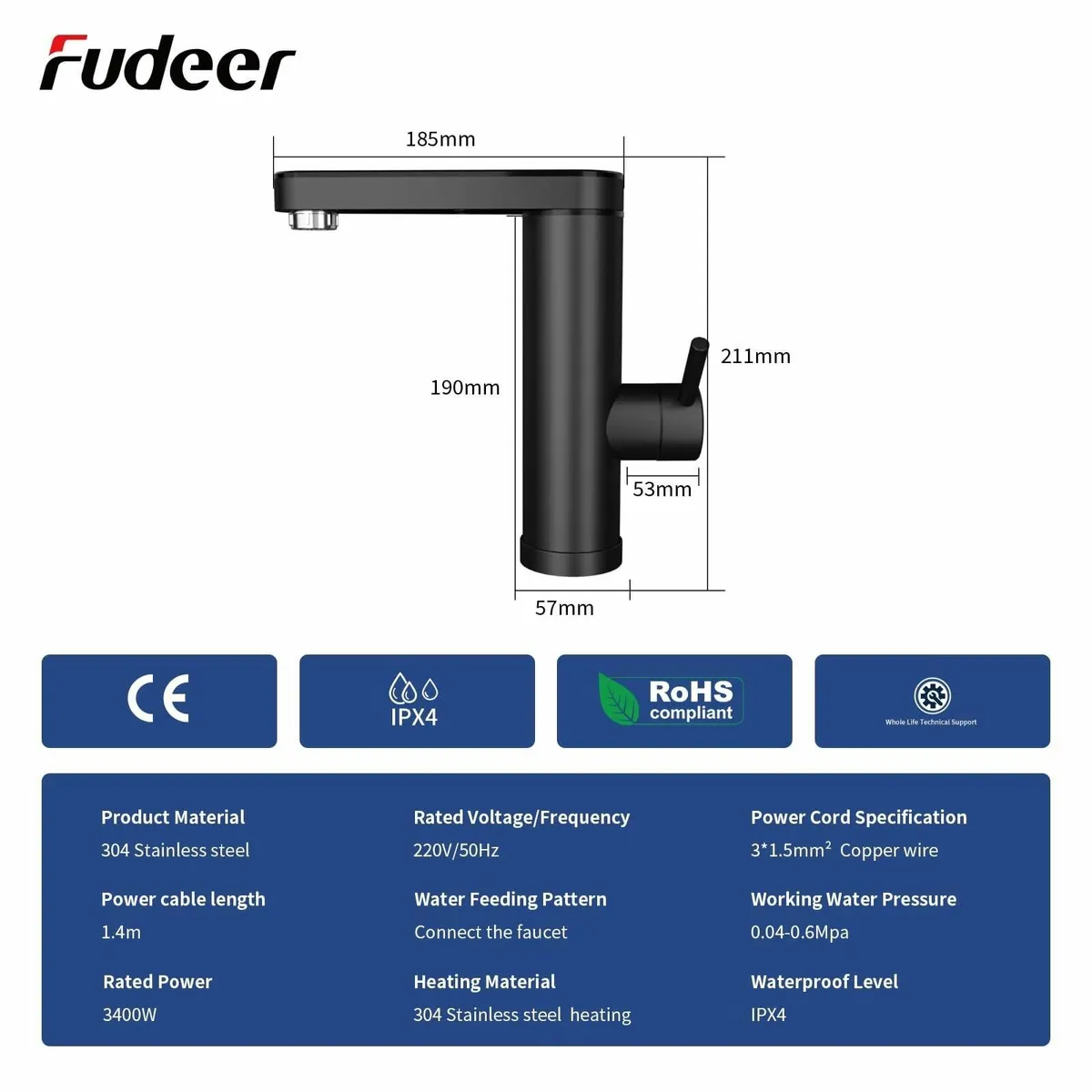 Instant Hot Water Faucet 220V 3.3KW Bathroom - Image 2