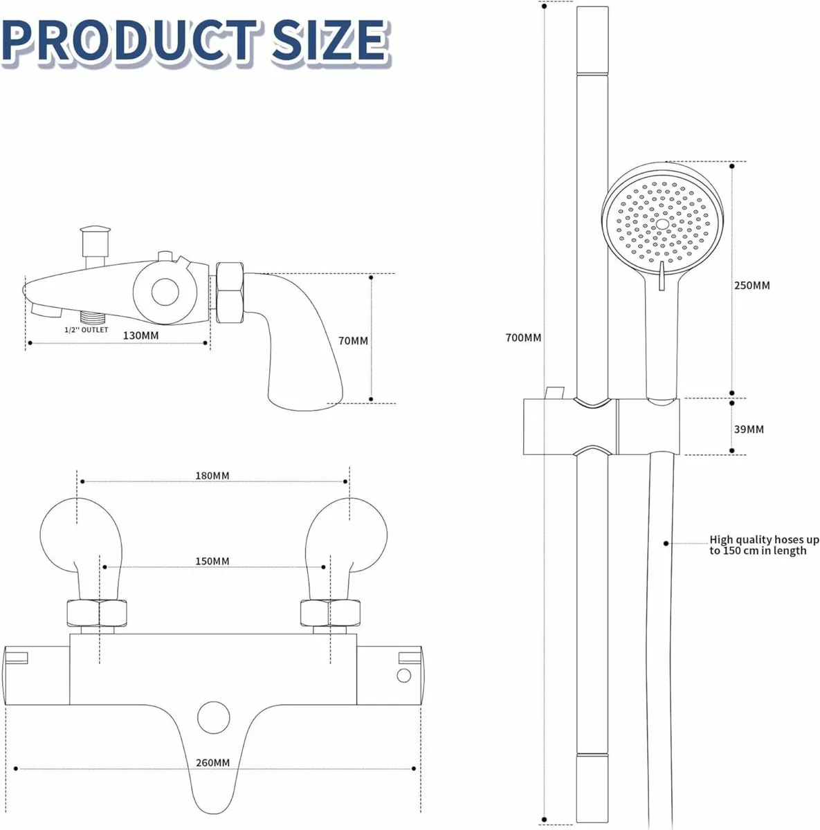 Thermostatic Bath Shower Mixer Tap Set Bathtub - Image 2