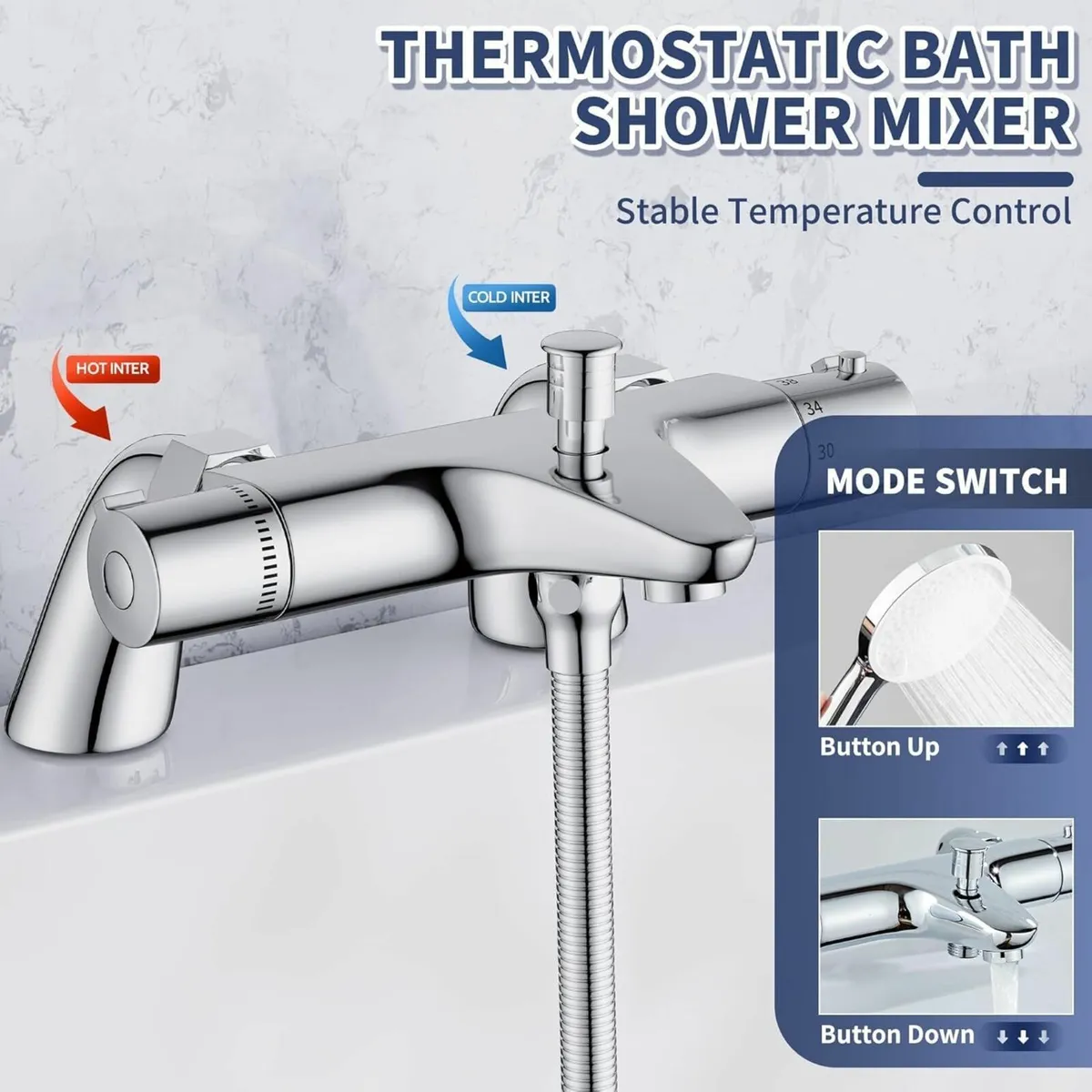 Thermostatic Bath Shower Mixer Tap Set Bathtub - Image 4