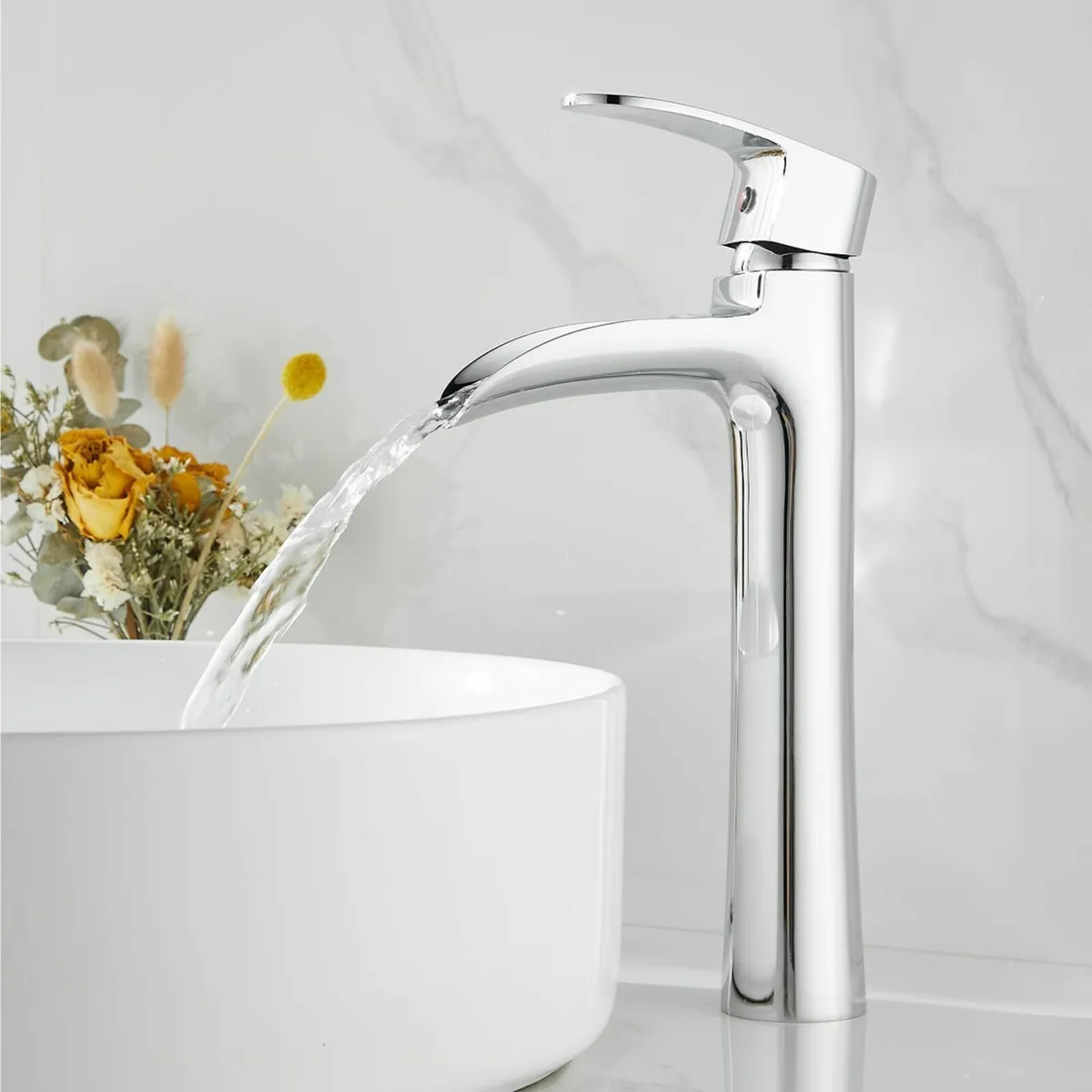 Waterfall Bathroom Basin Mixer Tap Tall Sink Taps - Image 1