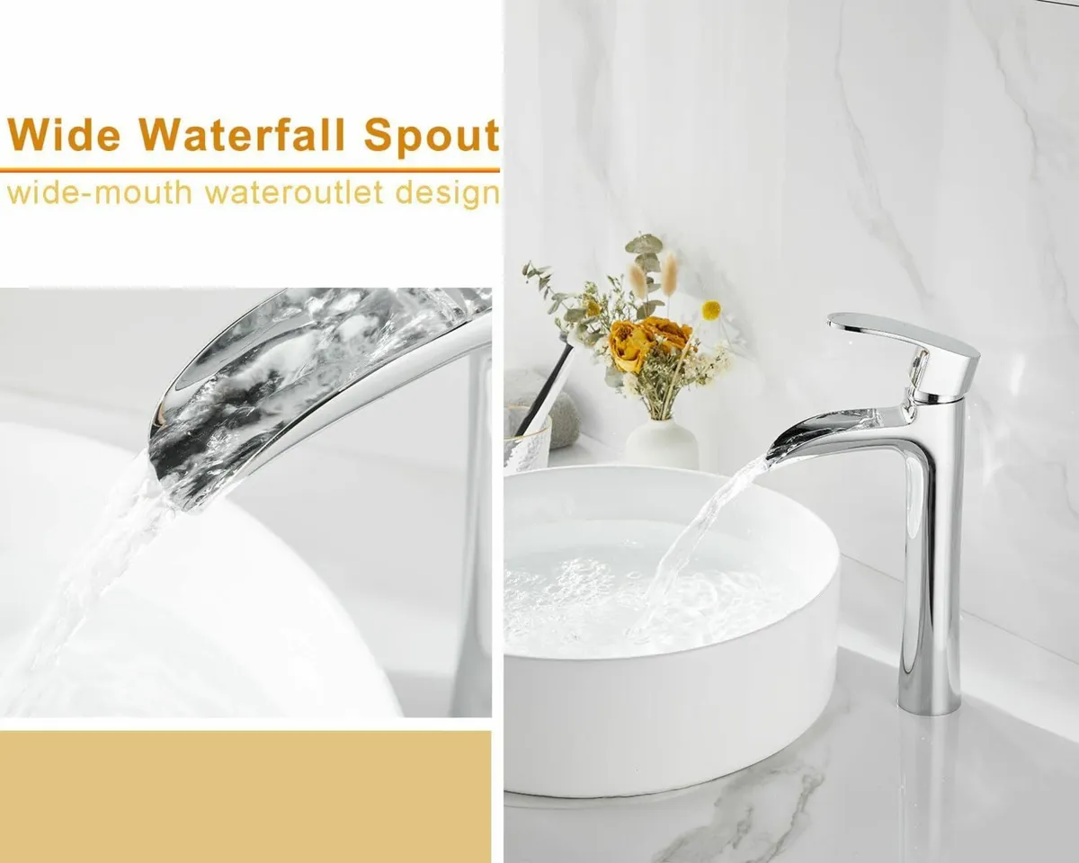 Waterfall Bathroom Basin Mixer Tap Tall Sink Taps - Image 3