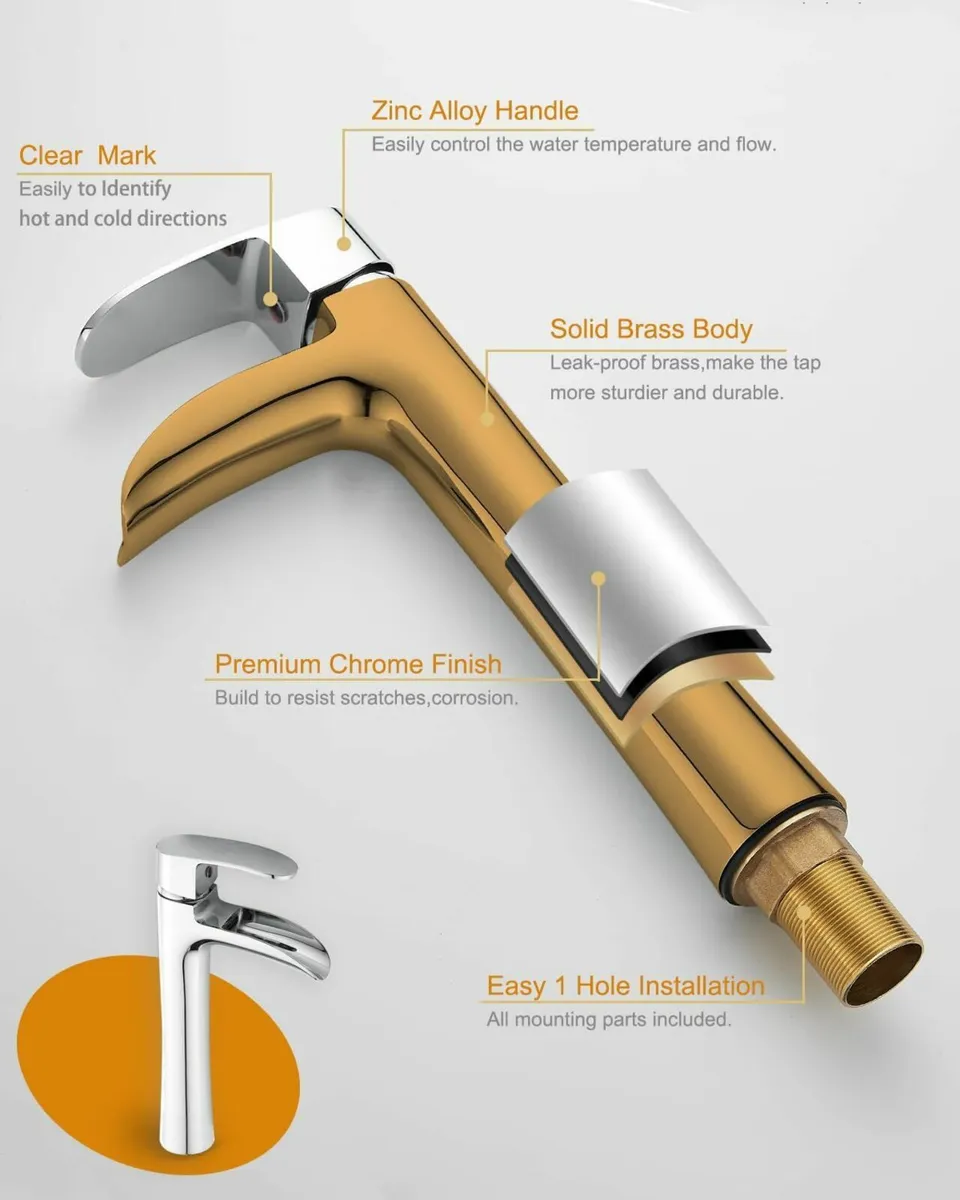 Waterfall Bathroom Basin Mixer Tap Tall Sink Taps - Image 4