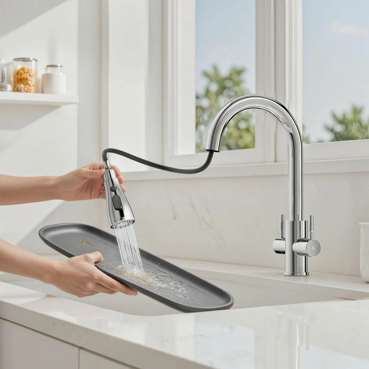 Monobloc Dual Lever 360degreesSwivel Kitchen Sink - Image 2