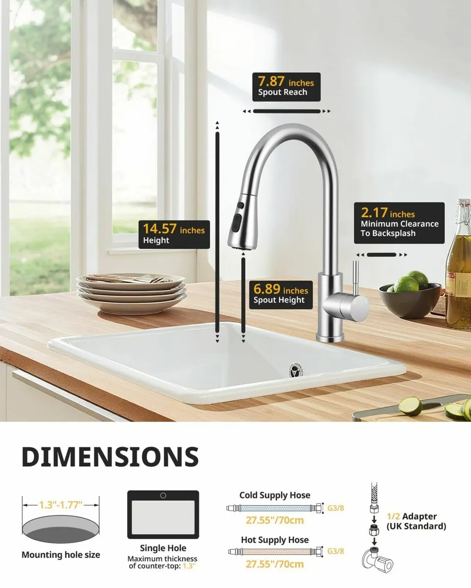 Kitchen Tap Mixer Taps with Pull Down Sprayer - Image 3