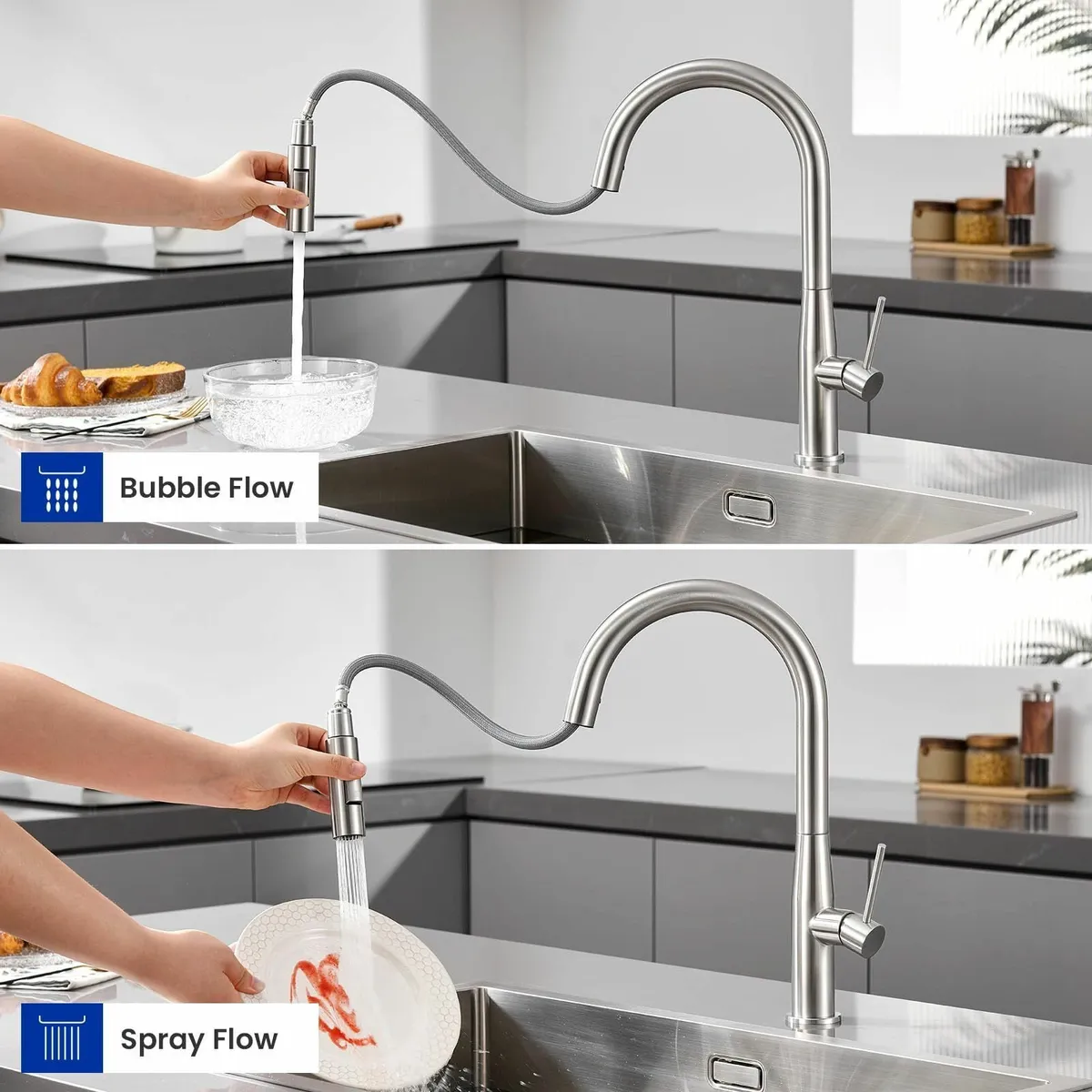 Kitchen Tap Mixer with Pull-Out Sprayer 2 Modes - Image 3