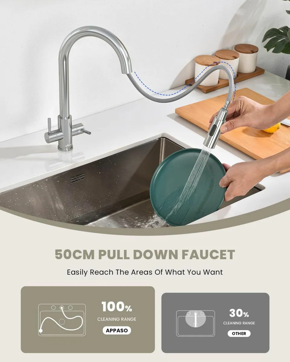 Kitchen Tap Dual Lever WRAS Certified Hoses - Image 4