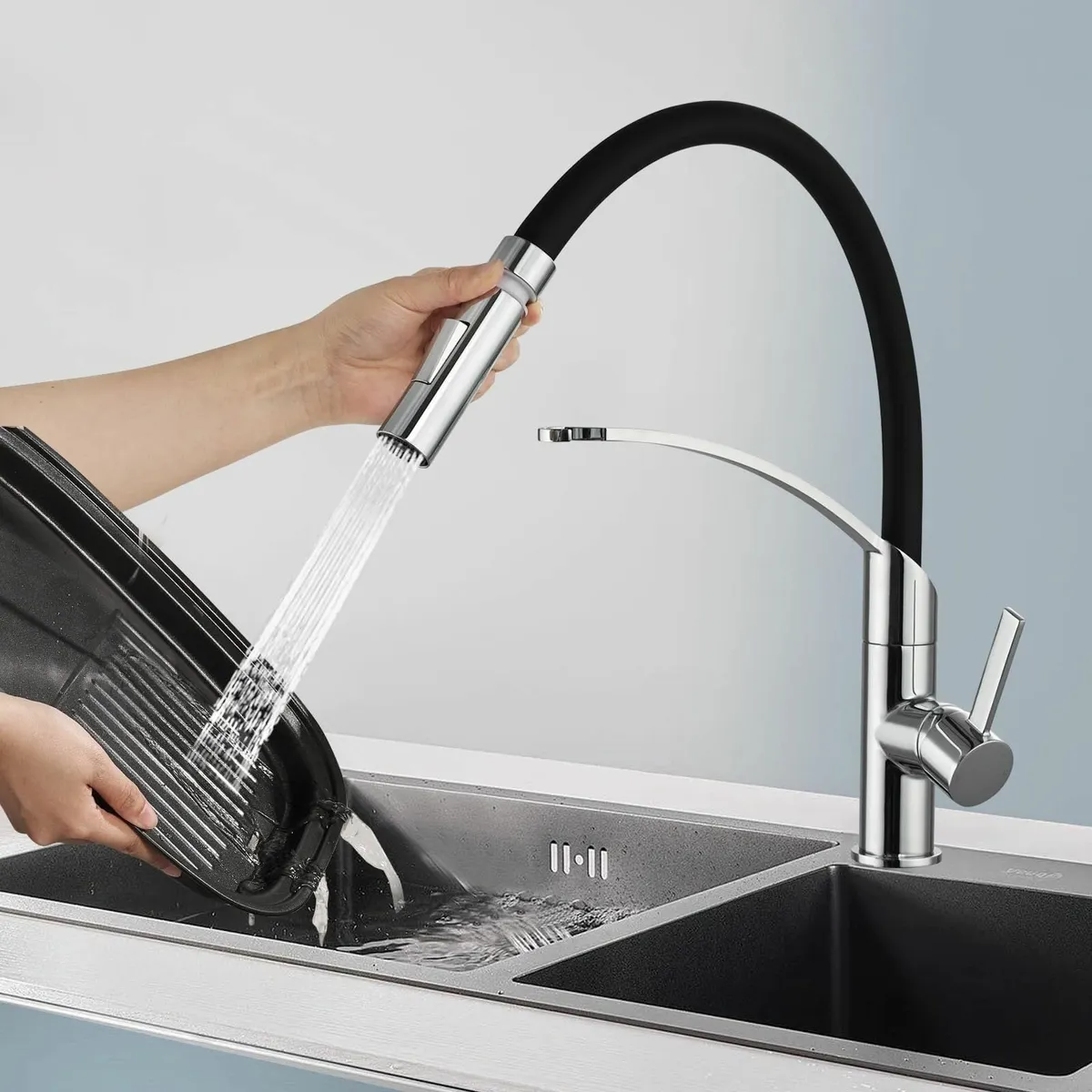 Flexible Kitchen Taps with Pull Out Spray Black - Image 3