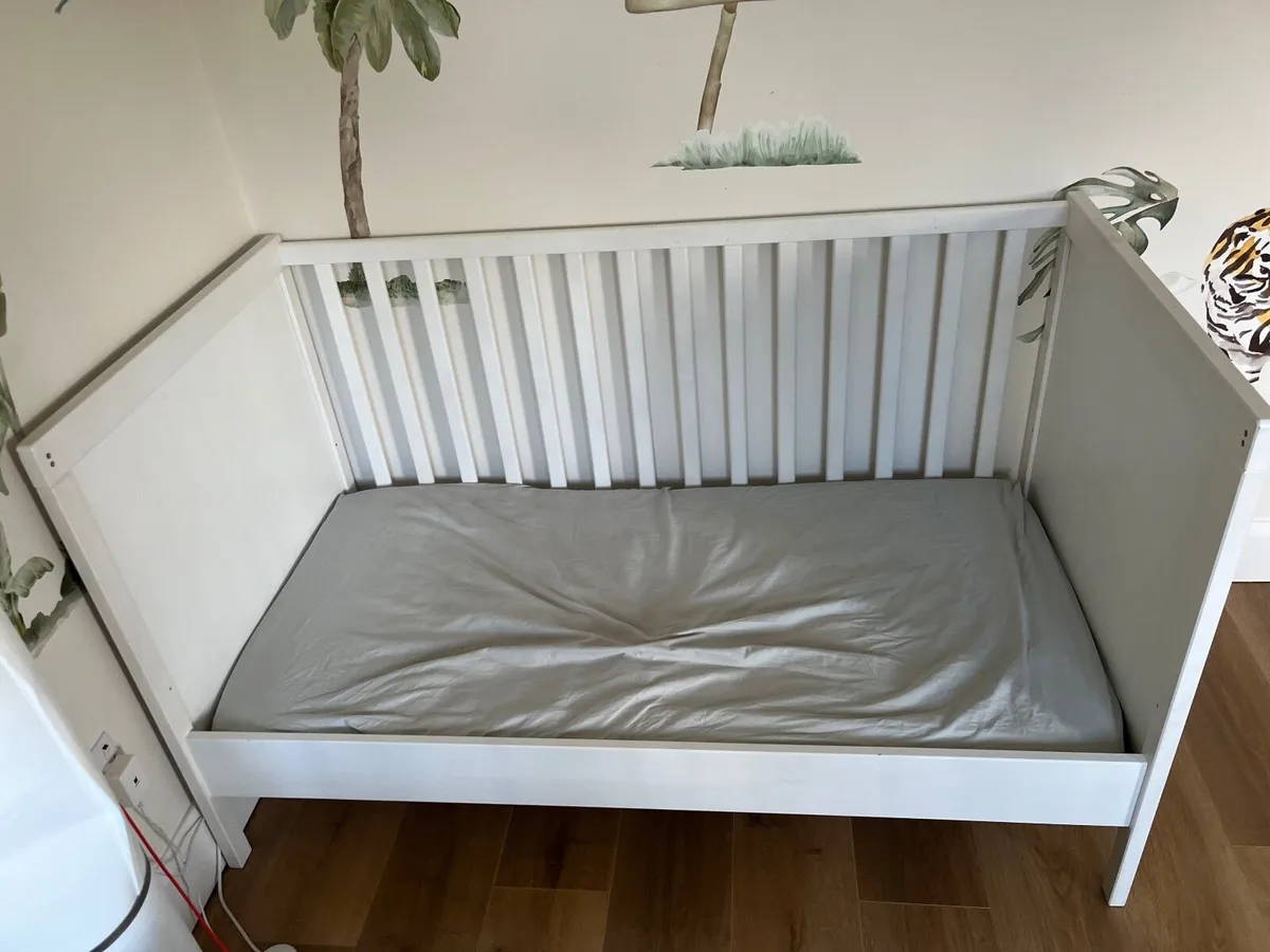 IKEA Cot/Bed with Mattress, Missing One Side Panel