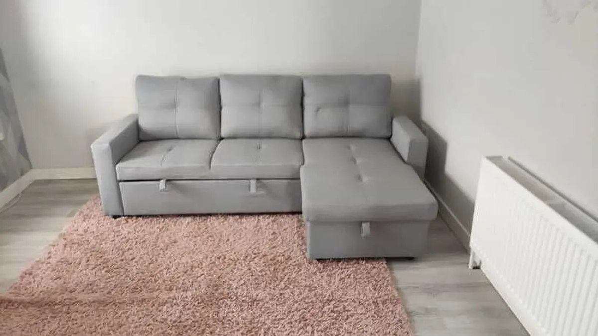 Light Grey Corner Sofa Bed with Storage & Pull-Out Base - Image 1