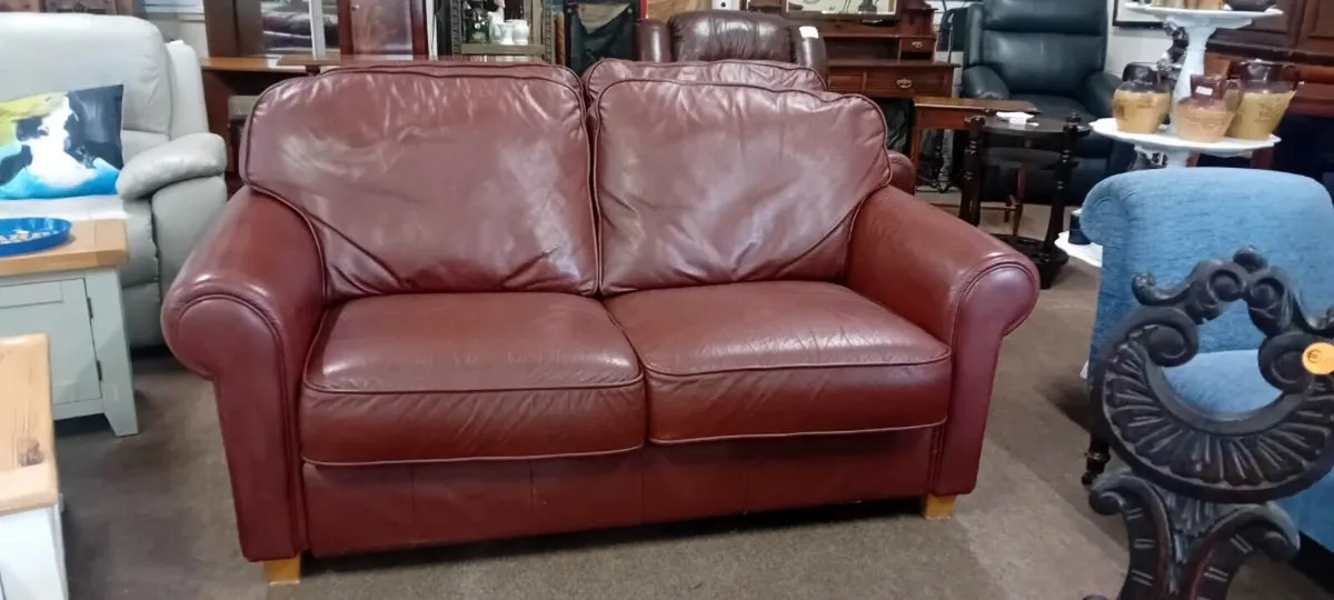 Brown Real Leather Two Seat Sofa - Image 1