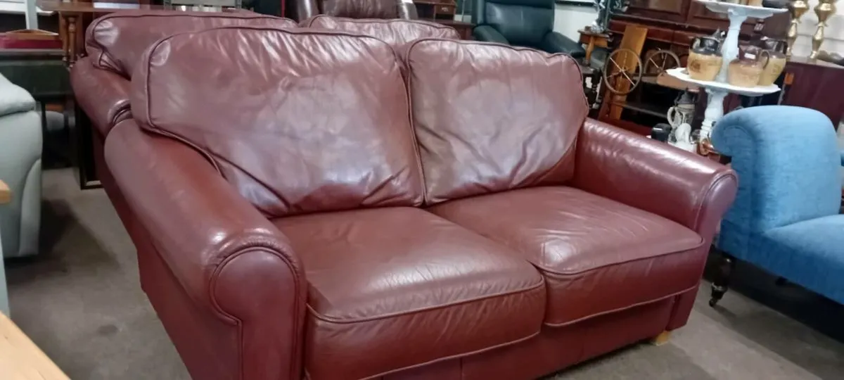 Brown Real Leather Two Seat Sofa - Image 2