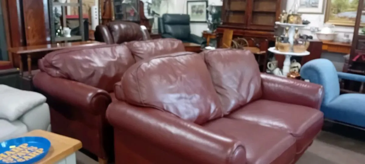 Brown Real Leather Two Seat Sofa - Image 3