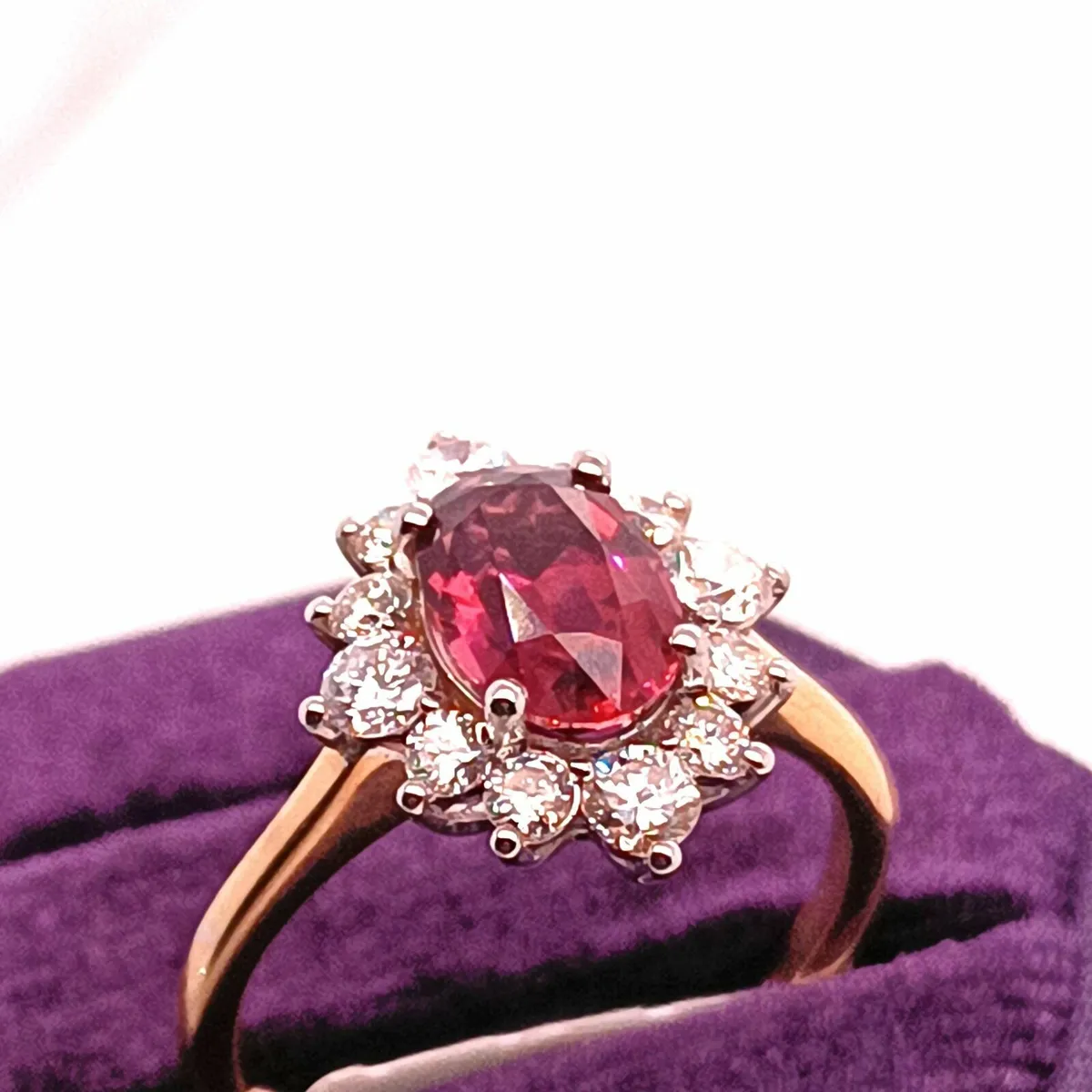 Pink Tourmaline & Diamond Ring ,18k Yellow Gold - Image 2