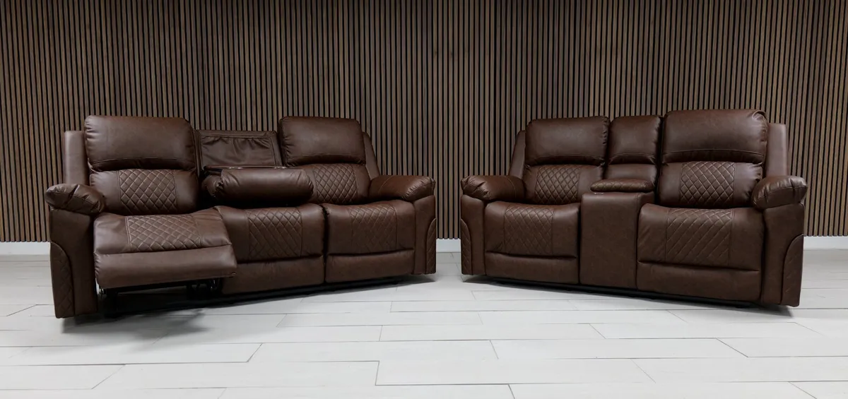 Roman 3+2 Brown Leather Recliner Sofa Set - Image 2