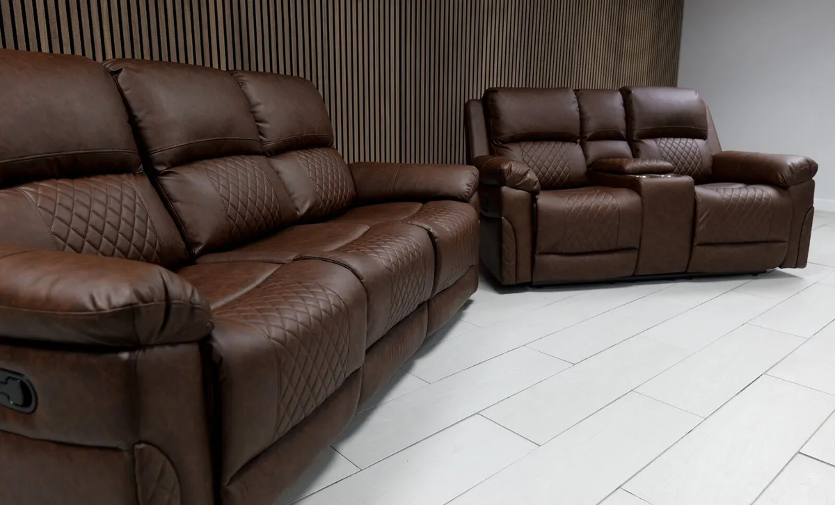 Roman 3+2 Brown Leather Recliner Sofa Set - Image 3