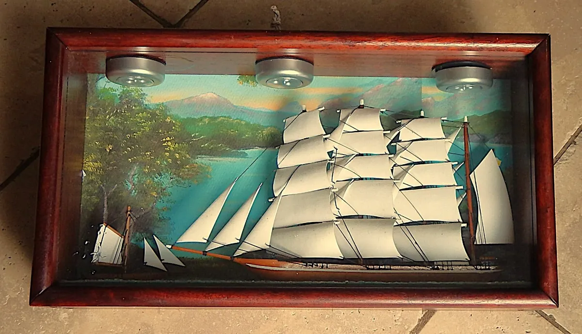 Shadow Box Diorama of Handmade Wooden Yachts - Image 3