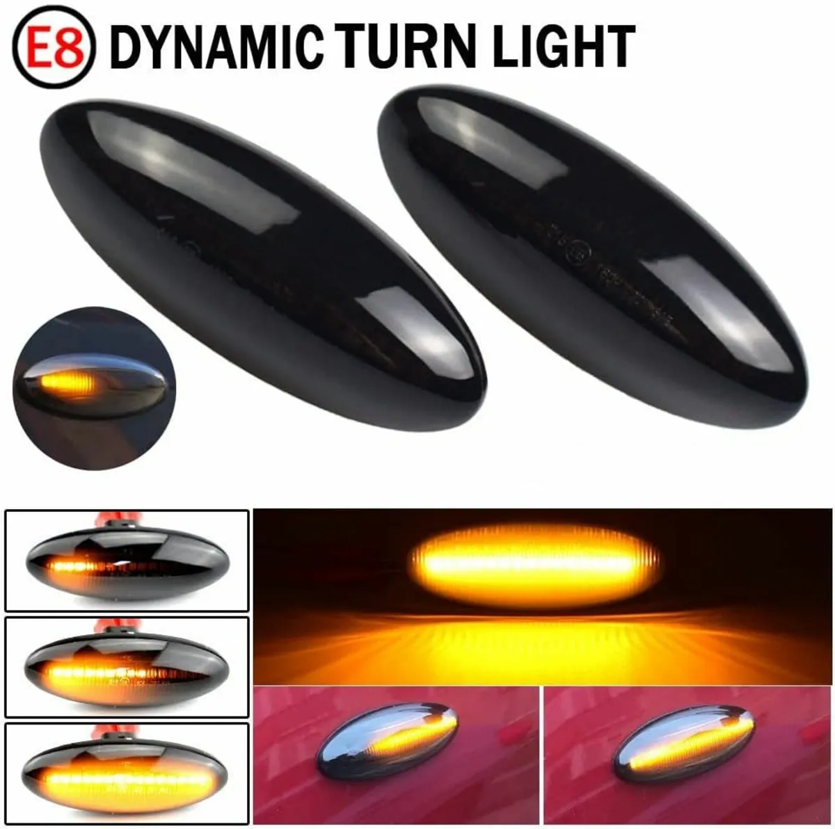 2Pcs Car LED Dynamic Turn Signal Light, Smoked Bla