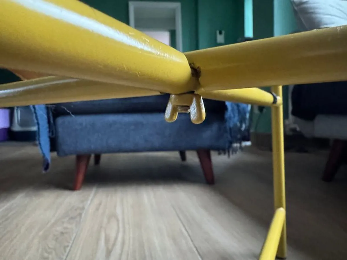 Discontinued IKEA coffee table in painted yellow metal. - Image 2