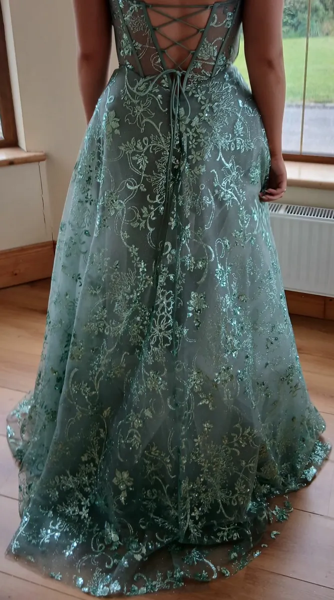 Sage Green Strapless Corset Ball Gown - Image 2